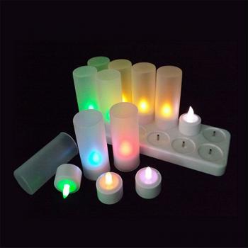 Светодиодные многоцветные led свечи чайные с аккумулятором и пультом ДУ (набор 12 шт.)